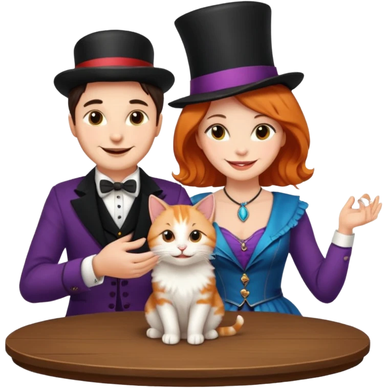 magician couple and their pet cat emoji