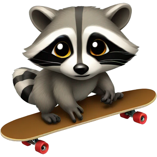 Realistic Raccoon on a skateboard emoji