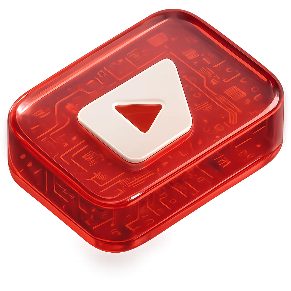 island YouTube play button, glossy circuit style emoji