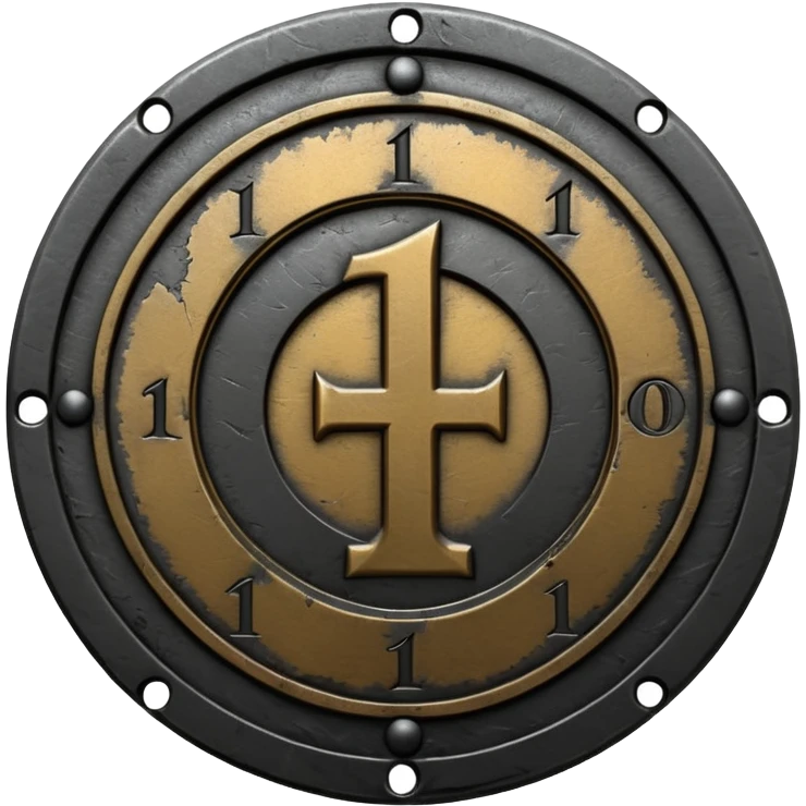 Minimal emoji, gothic metal coin made of black steel, engraved number 1 at the center, ancient industrial aesthetic, worn metal texture, no glow, no neon, flat emoji design, centered, transparent background emoji