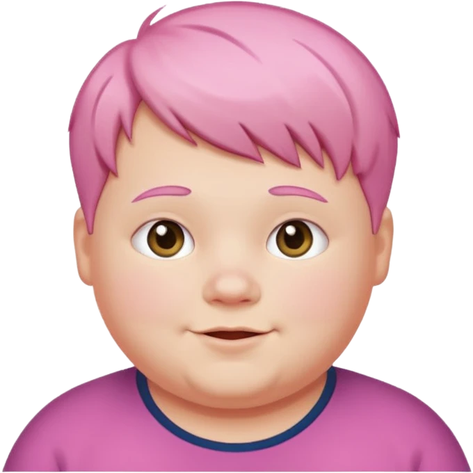 un nene blanco rellenito con pelo corto rosa,  con la sonrisa invertida emoji
