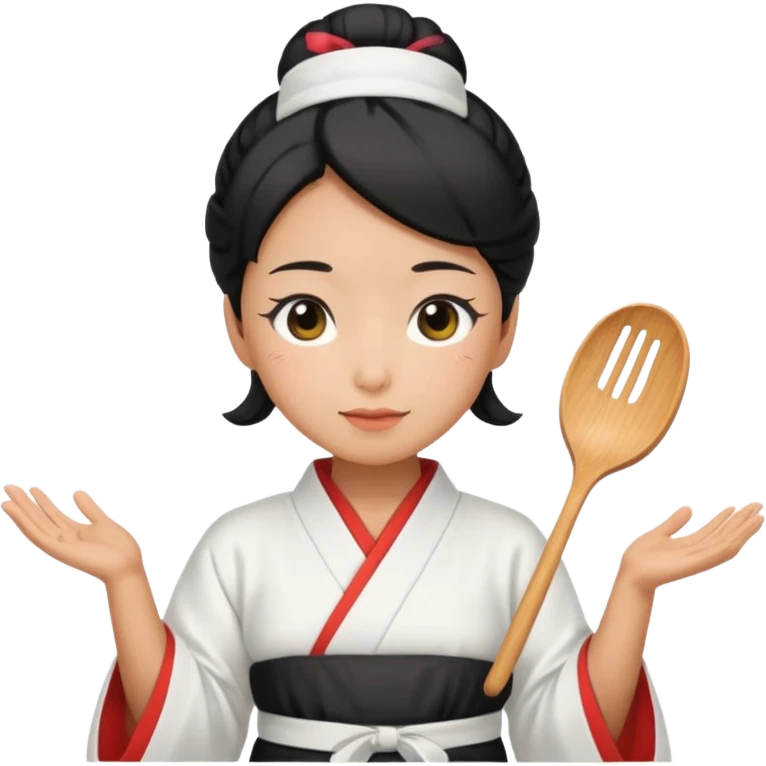 japan mom with black bun wearing white hom kimono and white apron emoji