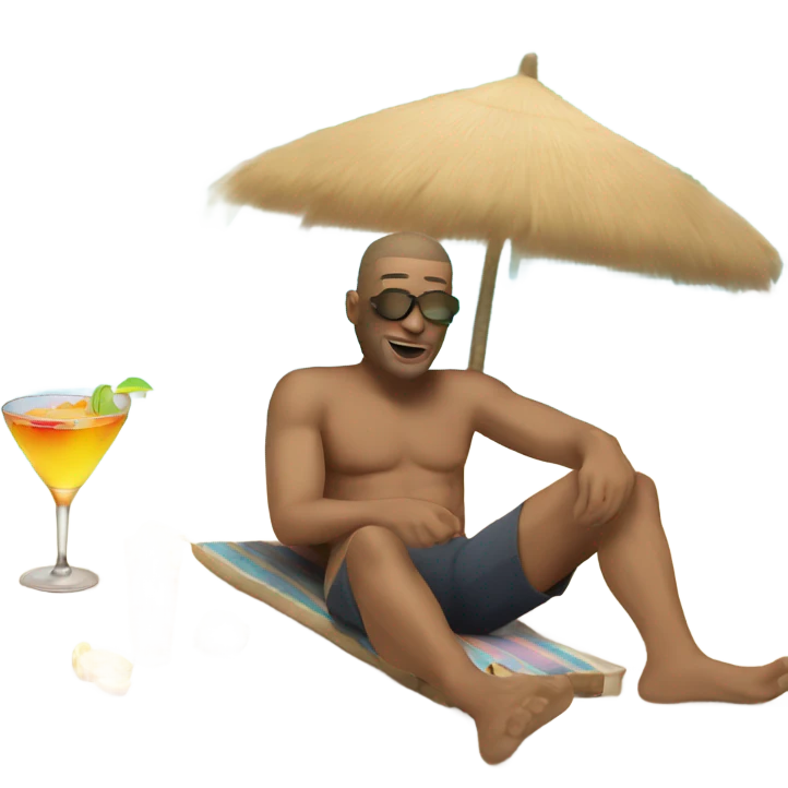 A white man is lying on the beach drinking a cocktail emoji
