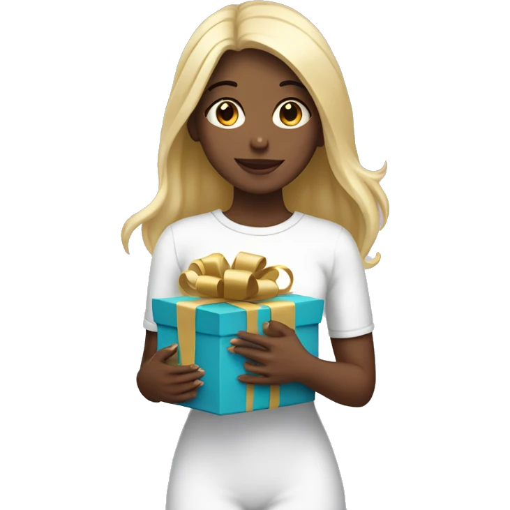 white scene girl holding gifts in her hands emoji