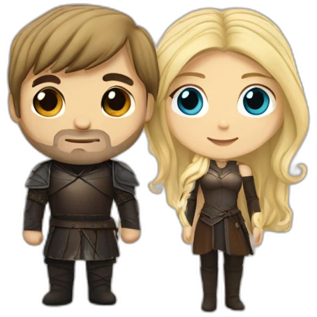 black haired woman and blond-haired jaime lannister from game of thrones, cute couple emoji