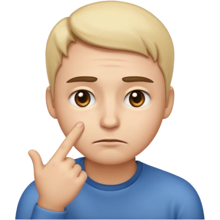 Genera un emoji estilo Apple que represente inseguridad física: un rostro neutral mirando hacia abajo, con cejas ligeramente inclinadas y una mano tocándose la mejilla como si dudara de sí mismo. Expresión suave, triste pero empática emoji