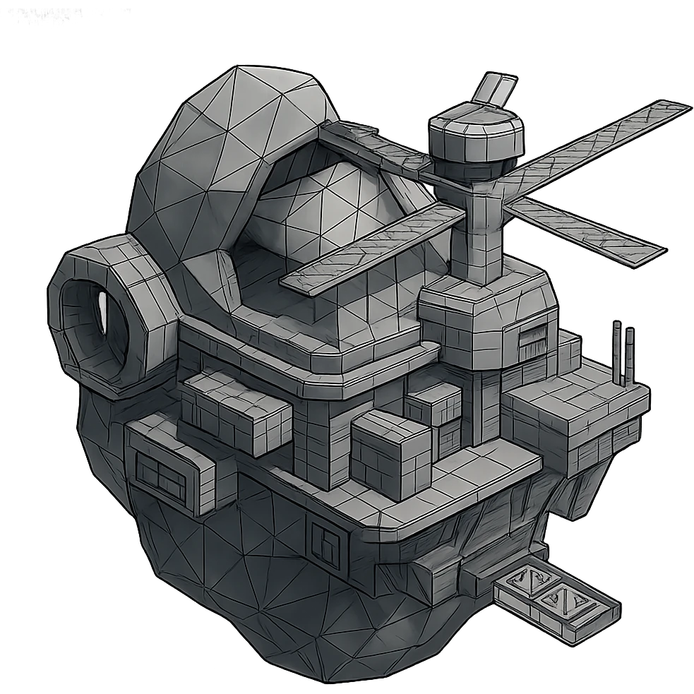 a massive space station partially built into within and around a rock emoji