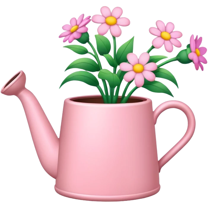 Light pink watering pot with flowers growing out of it  emoji
