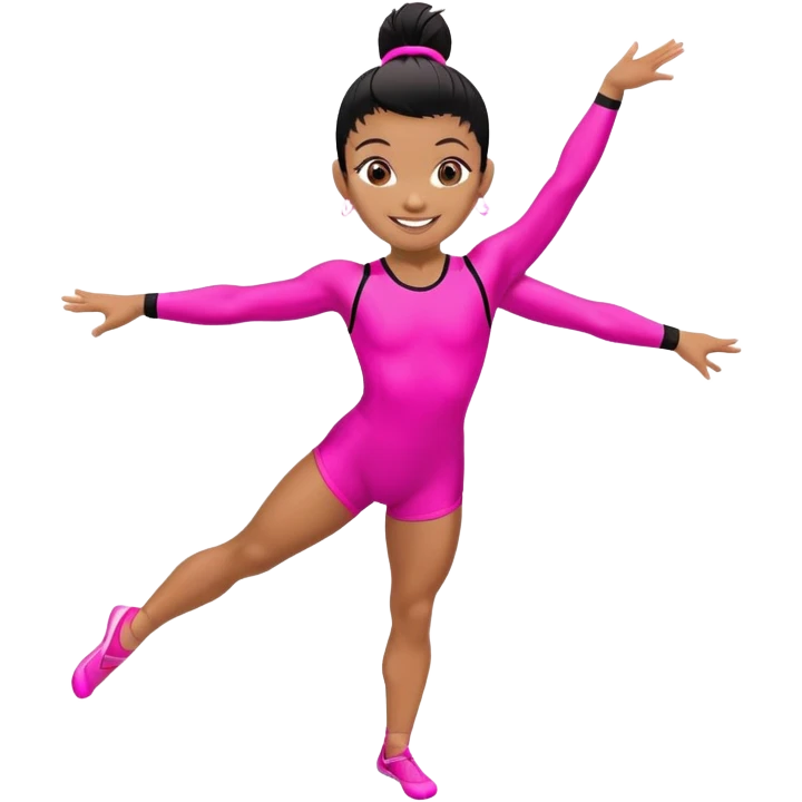 "A gymnast in neon pink and black outfit with a smile and a look of surprise (normal skin) emoji