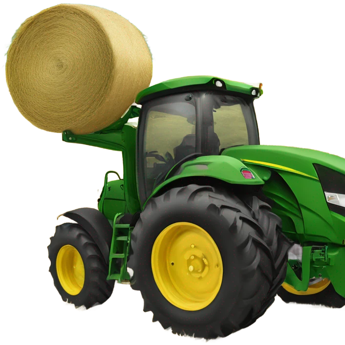 Round hay bail being picked up by bail forks on a John deer tractor emoji
