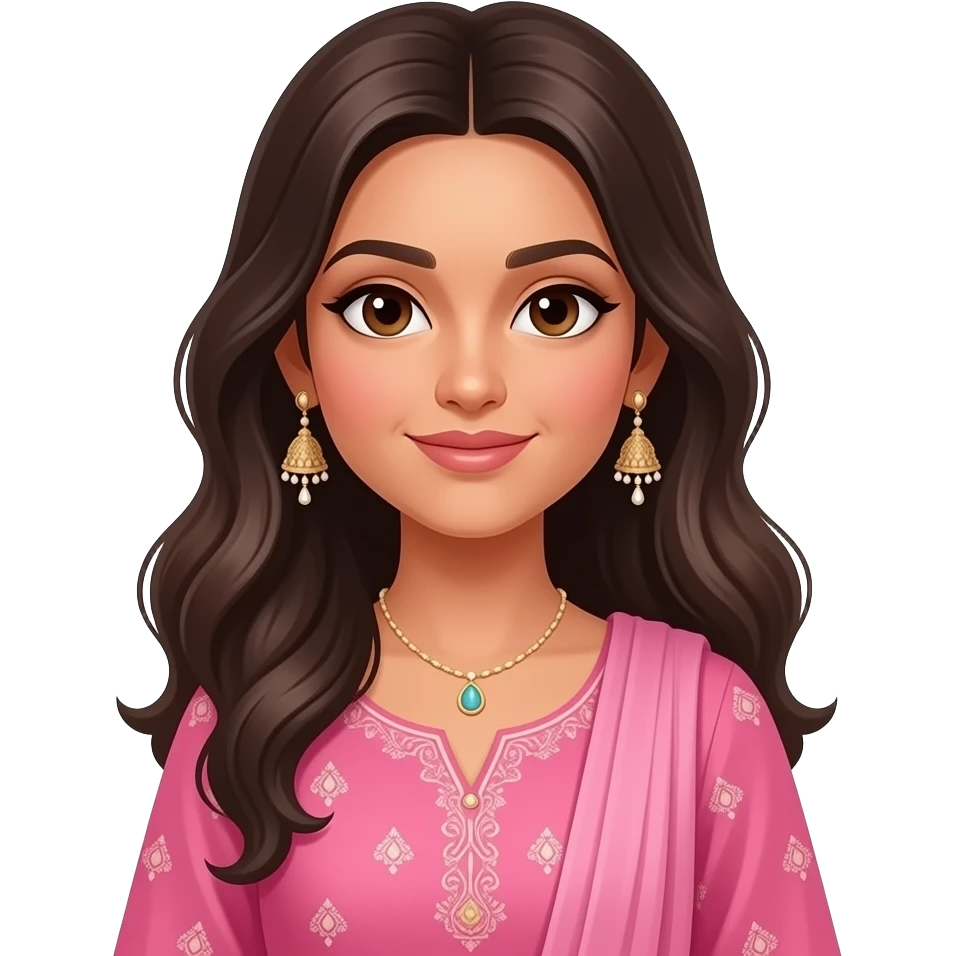 Pink dreamy indian girl open hair in suit salwar less jewelry emoji