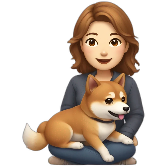 Cute Shiba-dog Accompanied by a middle age woman with brown and curly hair emoji
