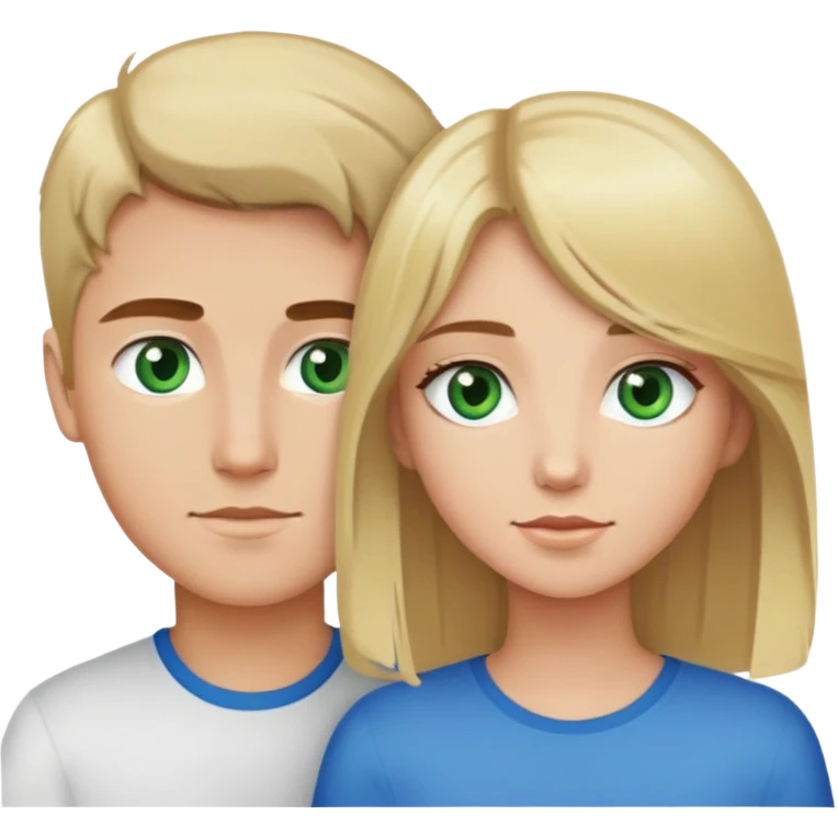 Couple with a girl with blonde haire and green eyes and a boy with brown hair and blue eyes emoji