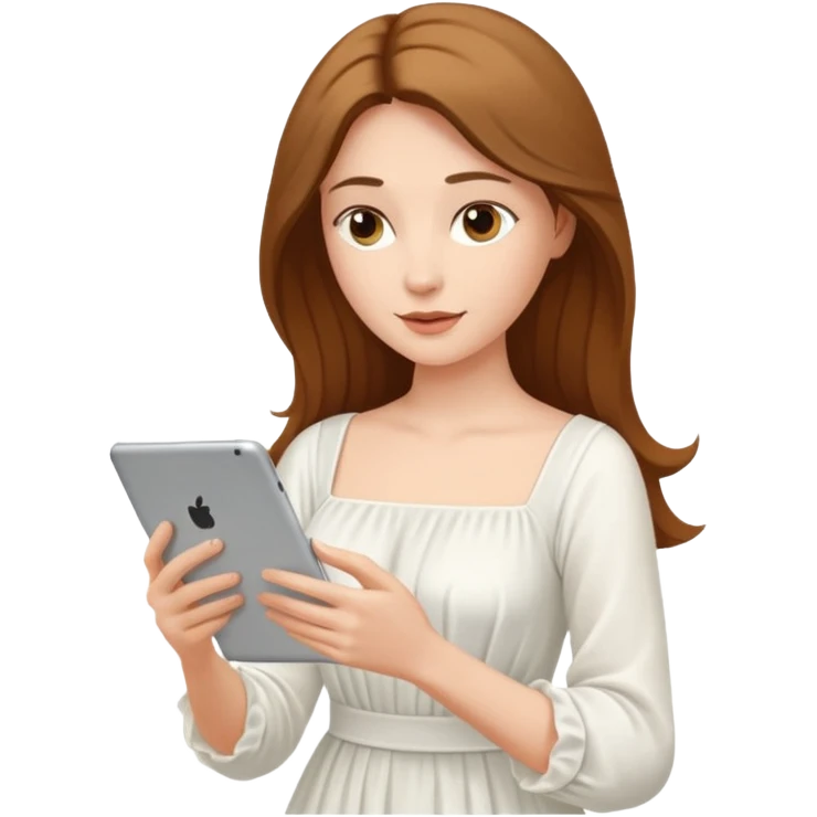 woman in dress reading a tablet emoji