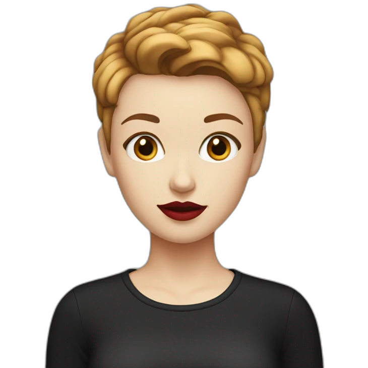 a white girl with burgundy short hair and red lips in a black T-shirt emoji