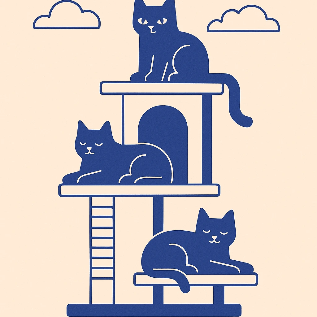 cats relaxing in a vertical playhouse emoji