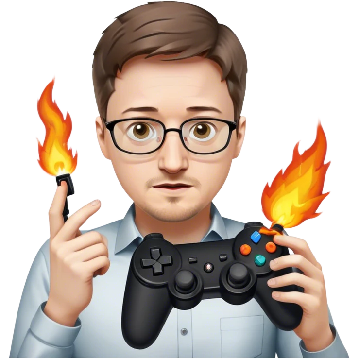 Edward Snowden headshot throwing a gaming controller at you on fire  emoji