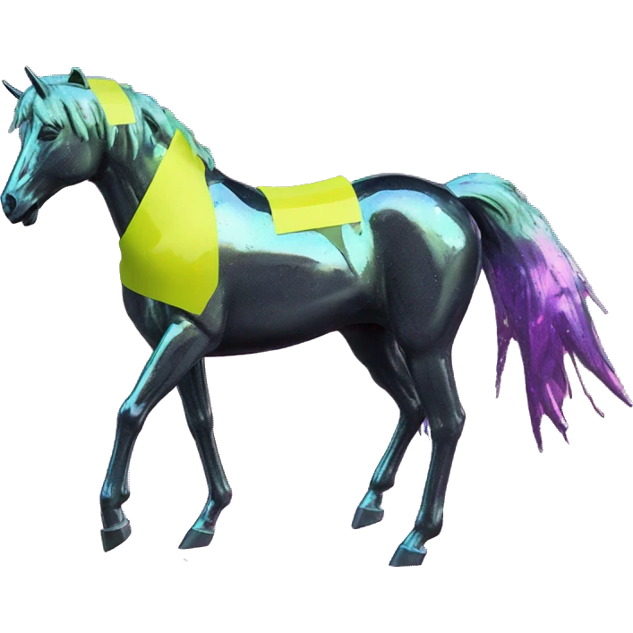 .Zombie_ Vaporwave black holographic oilslick zombie unicorn yellow caution tape graffiti Pegasus emoji