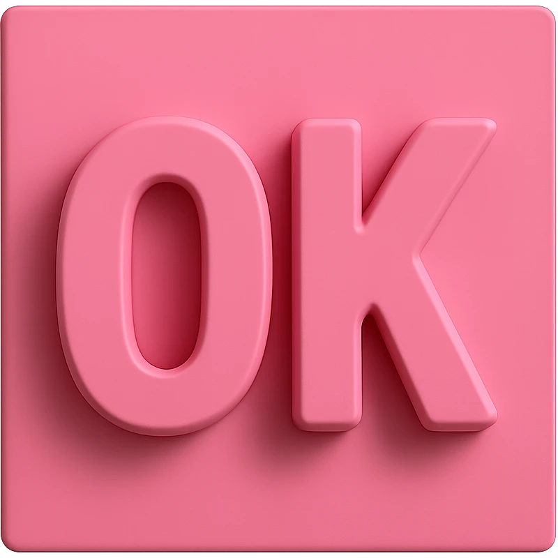 pink square with 3D 'OK' text emoji