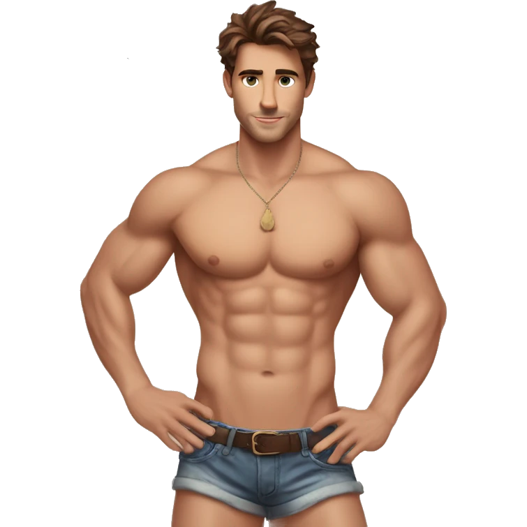 Hot guy with brown hair shirtless with abs holding a puppy ￼ emoji