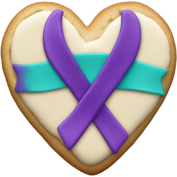 Purple teal Suicide awareness ribbon on heart cookie emoji