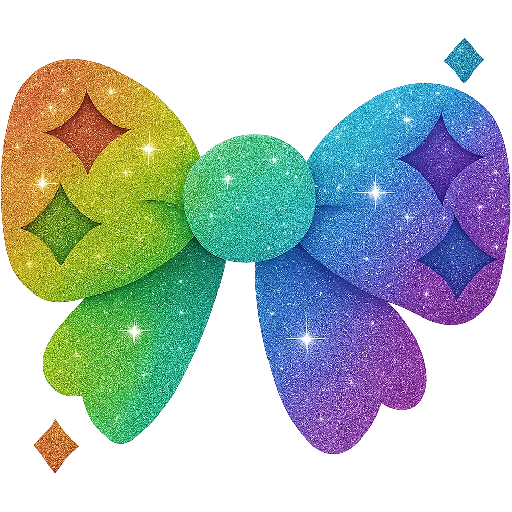 Make the glittery bow rainbow colored, keep it sparkling and decorative with no background. emoji