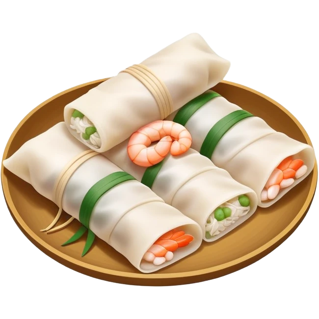 Shrimp rice noodle roll Har Cheung Fun with visible shrimp inside, simplified emoji style with bold outlines and bright colors, cartoon style Cantonese dim sum specialty emoji