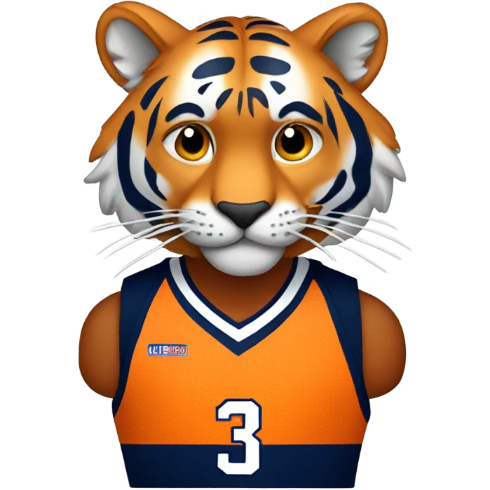tiger wearing navy and orange basketball jersey emoji