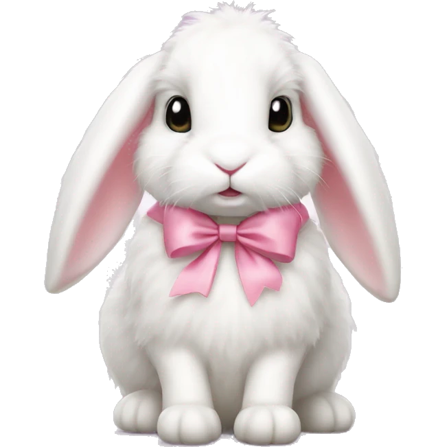 fluffy white bunny wearing a pink bow with white lace on its head  emoji