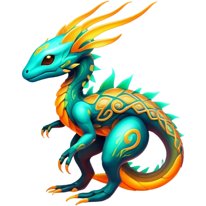 Exotic futuristic lush warm-colored neon Fakémon-Fionbri-creature emoji