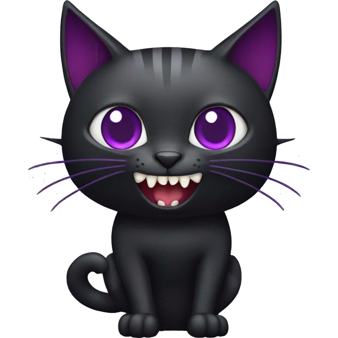 Black-purple Cat-Fakémon with vampire teeth full body emoji