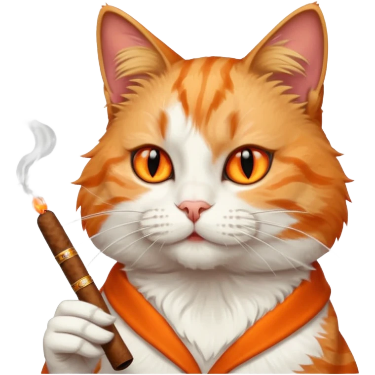 fluffy white and orange cat smoking a cigar emoji