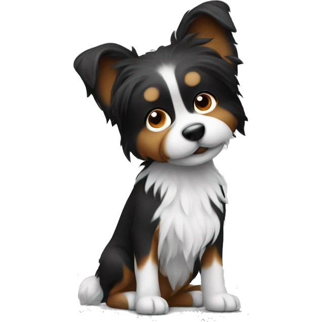 Shaggy black and white small dog with pointed ears  emoji