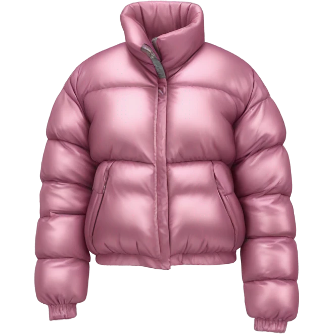 Realistic isolated side view of an open metallic pink cropped puffer jacket. emoji
