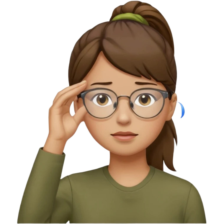 Brown hair pony tail glasses Salute with tear coming out eye emoji