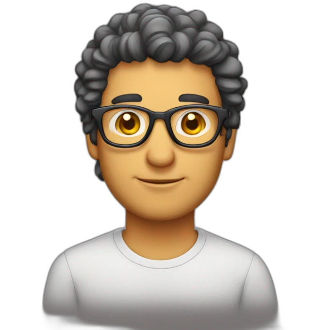 homem pardo com cavanhaque cabelo curto e levemente cacheado, oculos emoji