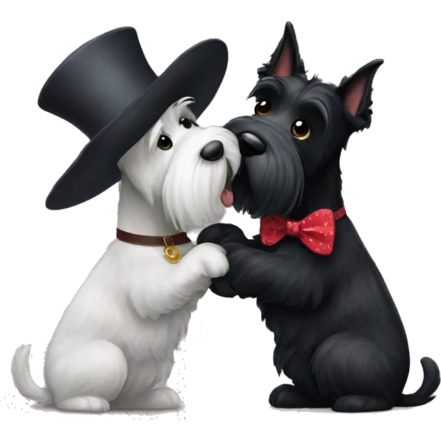 Senior Two black Scottish terrier kissing emoji
