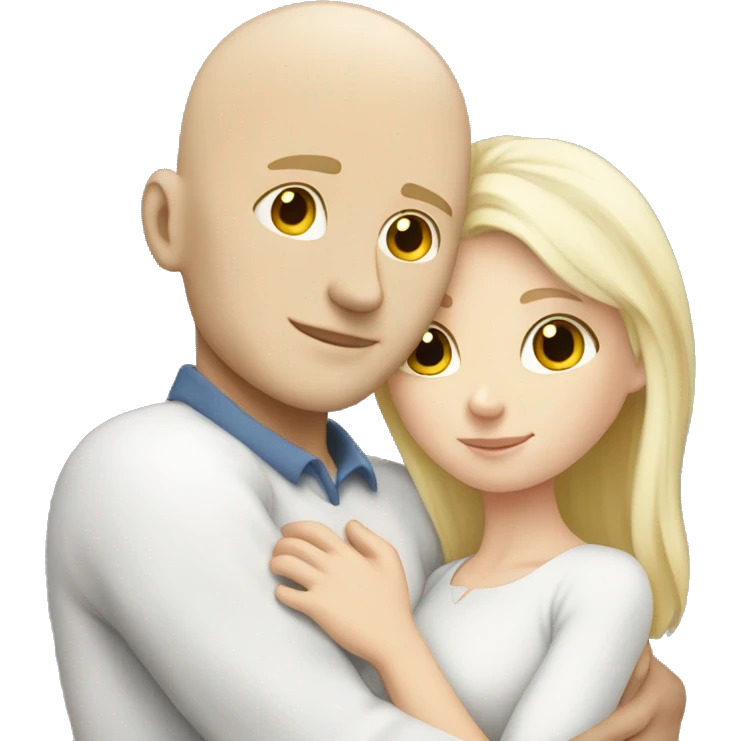 white bald male hugging white blonde female love emoji