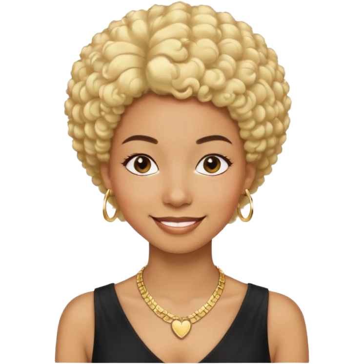 smiling Black woman, short afro hair, blonde hair clip, thin necklace, age 30, event manager style emoji