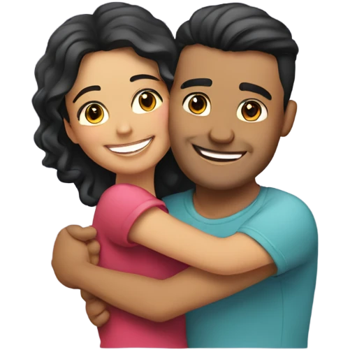 Hispanic couple hugging with big smiles emoji