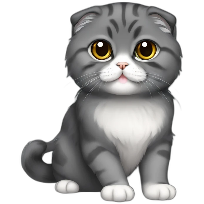 all dark grey Scottish Fold Cat long hair emoji
