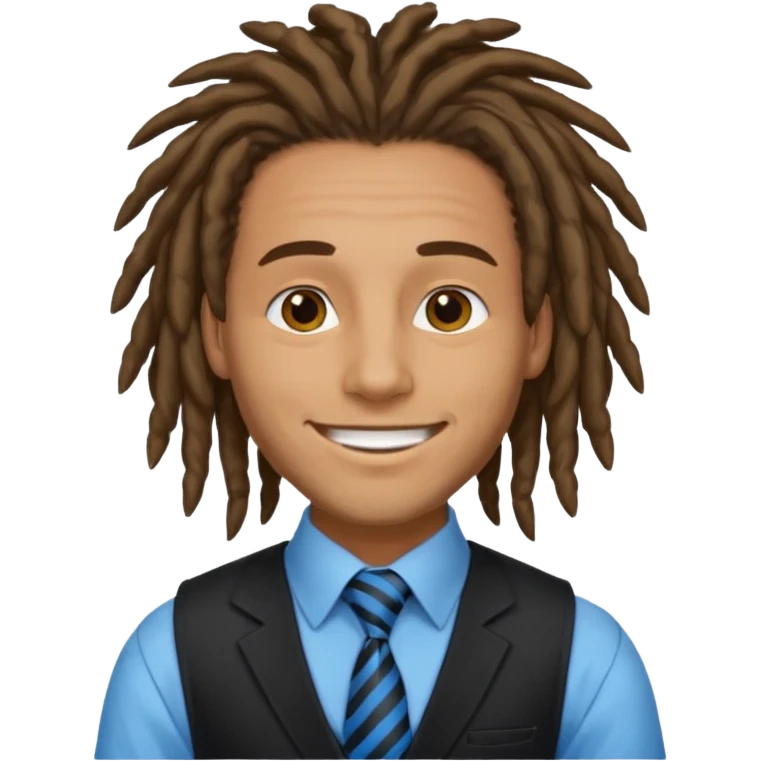 man in vest with blue tie, dreadlock hair emoji