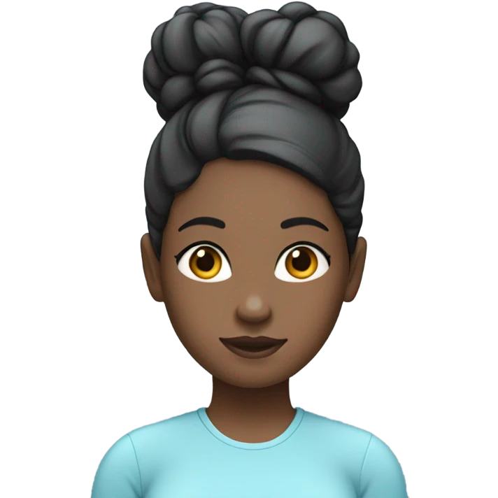 black girl with light blue shirt with black straight hair in a bun emoji