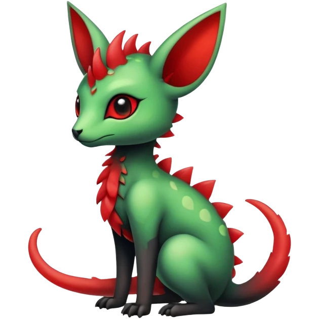 Kawaii Cute Edgy Black Green Red ethereal Fionbri-Vernid-Trico-animal-creature full body emoji