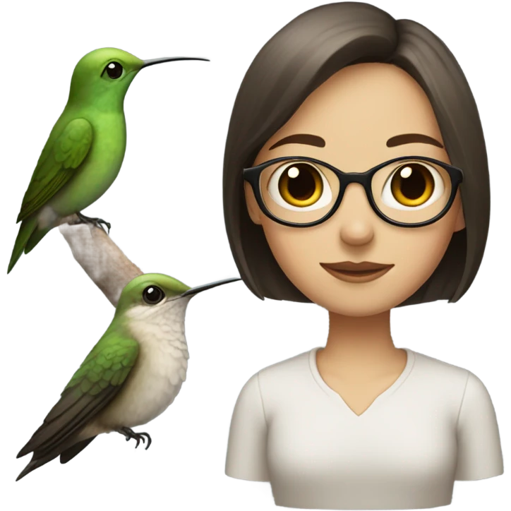 Girl pale , brunette, with short hair, wearing glasses with a hummingbird next to her emoji