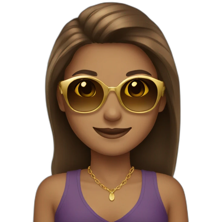Brown hair girl with gold sunglasses smiling emoji