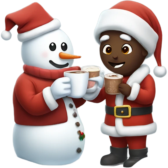 Snowman drinking hot chocolate with Santa  emoji