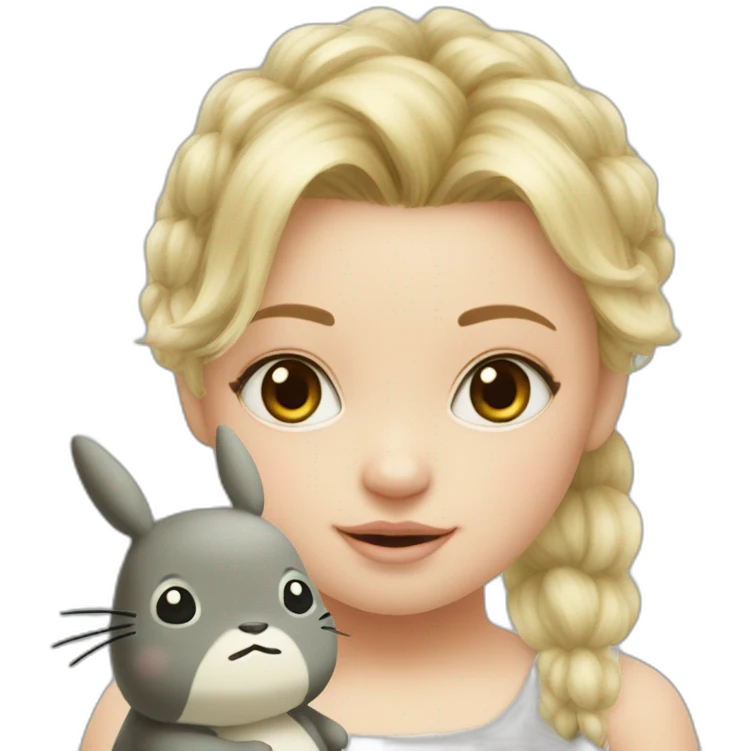 bébé fille blonde décoiffée avec une peluche Totoro  emoji