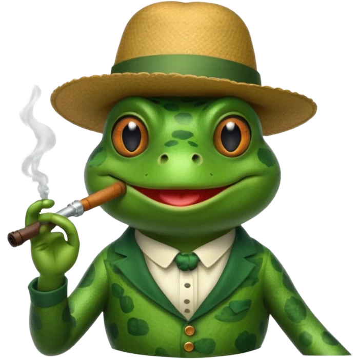 frog wearing a hat smoking a pipe  emoji
