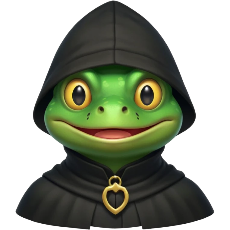 thief frog portrait, head and shoulders only, sly grin, dark cloak collar, mischievous burglar vibe, 3D cartoon, mobile game icon style, clean background, no text, no watermark
 emoji